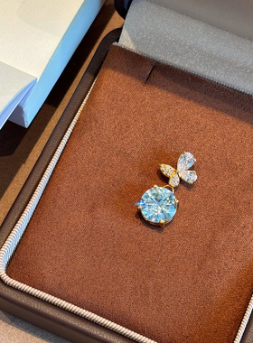 千夕 足金999中蓝色烟火黄金吊坠春节情侣情人节生日礼物送女友