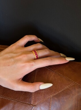 千夕足金999红宝鸽子蛋排戒黄金戒指女送女友七夕情人节生日礼物