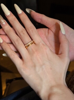 千夕 足金999双环金耀戒黄金戒指女款求婚情人节生日礼物送女友