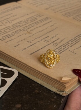 千夕足金9995D花窗桂花戒黄金戒指女款送女友七夕情人节生日礼物