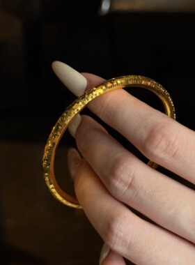 千夕 足金999圆棍碎碎冰手镯黄金手镯女情侣情人节生日礼物送女友