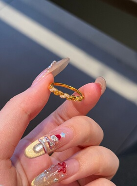 千夕 足金9996D镶嵌麦穗戒黄金戒指女款求婚情人节生日礼物送女友