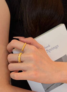 千夕足金999点钻拉丝戒指黄金戒指女送女友七夕情人节生日礼物