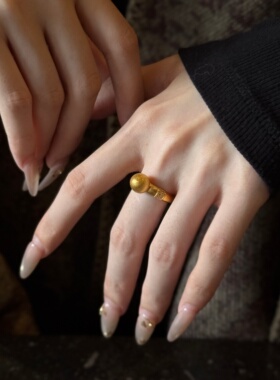 千夕足金9995D拉丝金珠戒黄金戒指女款送女友七夕情人节生日礼物