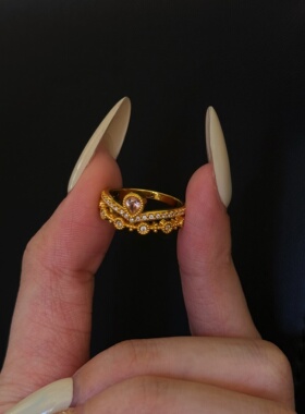 千夕足金999水滴皇冠公主戒黄金戒指女款送女友情人节生日礼物