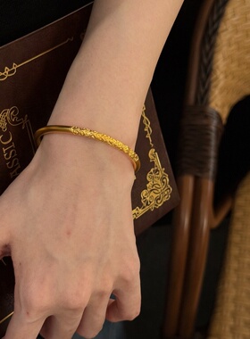 千夕 足金999卷草纹手镯黄金手镯女情侣情人节生日礼物送女友