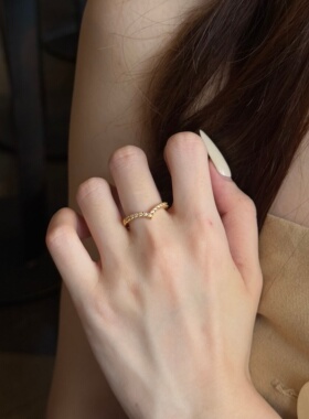 千夕足金999鎏光V字戒黄金戒指女款送女友七夕情人节生日礼物