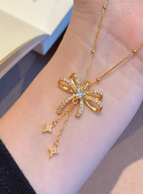 千夕 足金999流苏蝴蝶结黄金吊坠女款情人节七夕生日礼物送女友