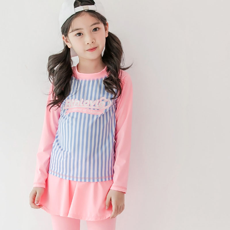 儿童长袖泳衣女ins风分体女童小童公主裙式女孩泳衣2020新款洋气 - 图1