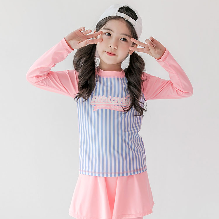 儿童长袖泳衣女ins风分体女童小童公主裙式女孩泳衣2020新款洋气 - 图0