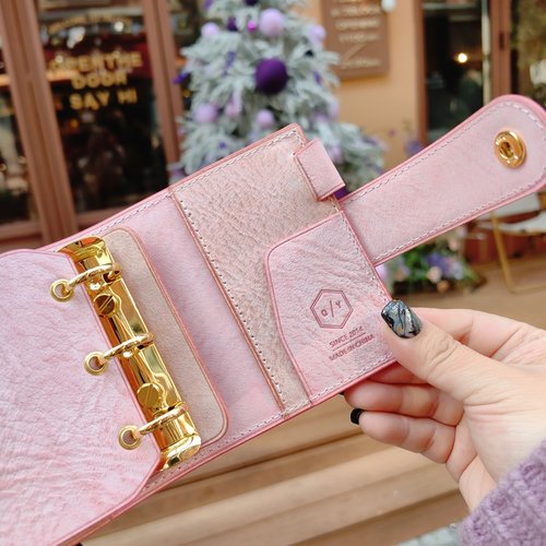 原创高定ALASKA公主日记意大利擦蜡真皮雾蜡粉色活页定页手帐A678 - 图3