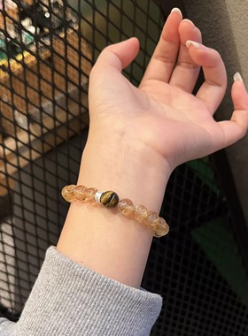 天然黄阿塞黄虎眼招财水晶手串女