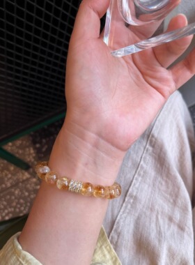 天然高冰黄阿塞招财黄水晶手链女