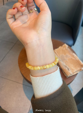 天然白花蜜蜡随行手串琥珀女生