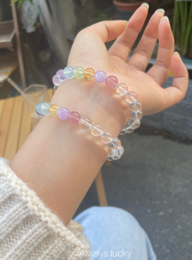 天然多宝白水晶紫水晶少女手链女