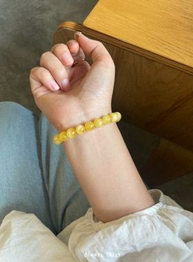 天然蜜蜡琥珀手串白花鸡油黄手链