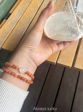 天然太阳石白幽灵水晶小清新手链