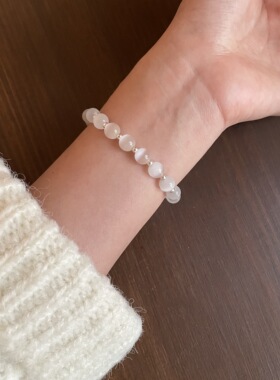 「白猫眼。铃铛」925纯银少女小清新闺蜜原创设计小众水晶手链女