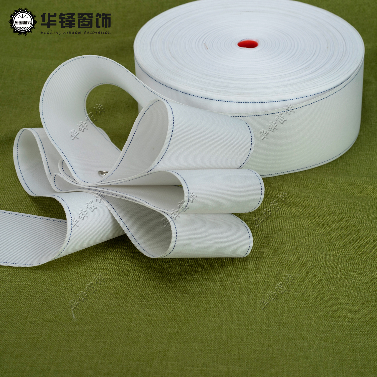 8公分/10公分100码双边蓝线有纺带窗帘布带打孔带韩折带保用12年_虎窝淘