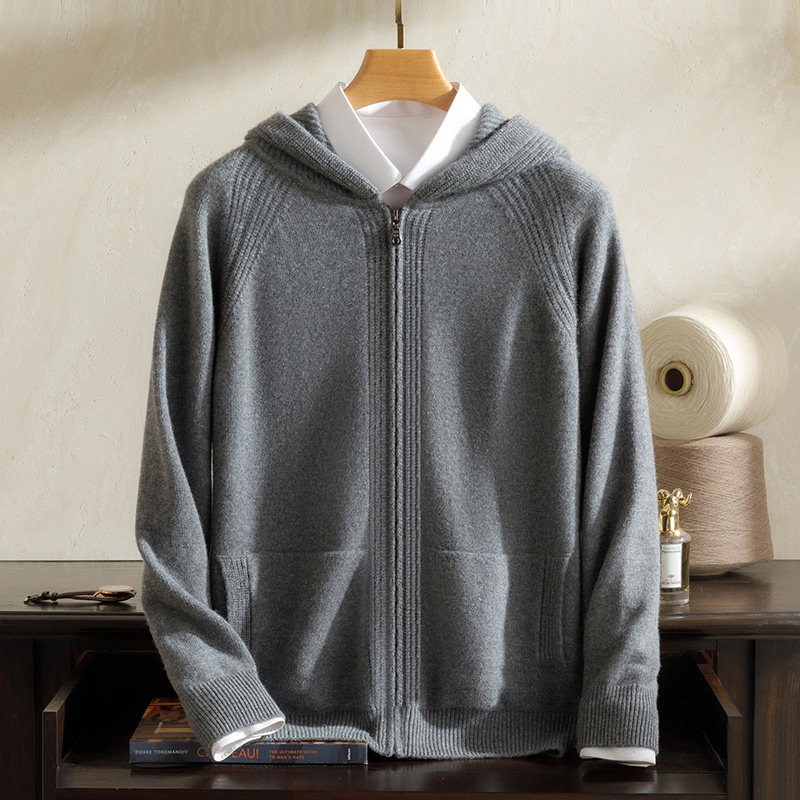 拉链连帽纯色山羊绒纯针织开衫毛衣外套加厚保暖2025秋冬男羊毛衫,淘宝优惠券,粉丝福利购,淘宝优惠卷