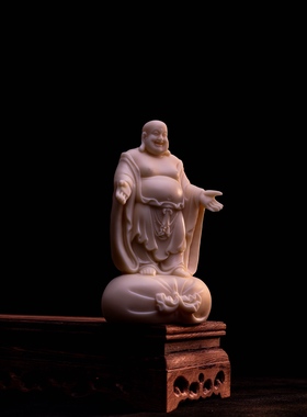 象牙果皆大欢喜弥勒佛大肚笑佛家居客厅办公莲花佛手饰品招财摆件