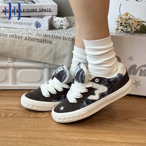 顽刻ollieskate贝果棕色星星春季BAKE休闲低帮W软底男女面包板鞋 - 图1