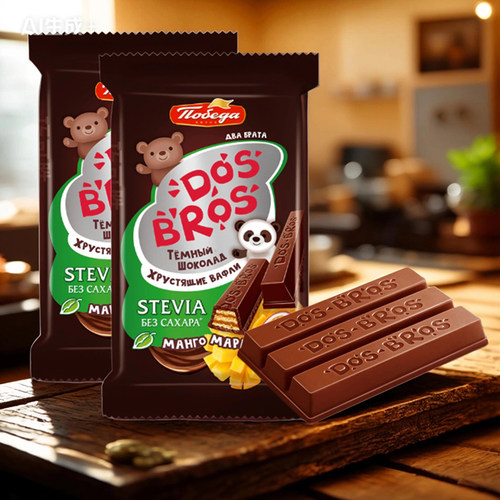 俄罗斯进口胜利牛奶巧克力威化饼干椰子芒果太妃爆米花休闲零食 - 图0