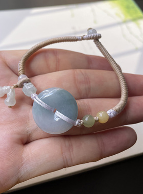 原创手工编织天然翡翠紫罗兰茄紫平安扣手绳