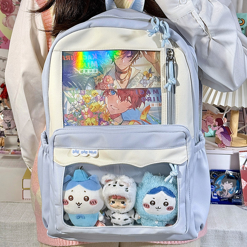 日系学院风学生日常简约双肩痛包大容量透明吧唧娃包轻便百搭书包,淘宝优惠券,粉丝福利购,淘宝优惠卷