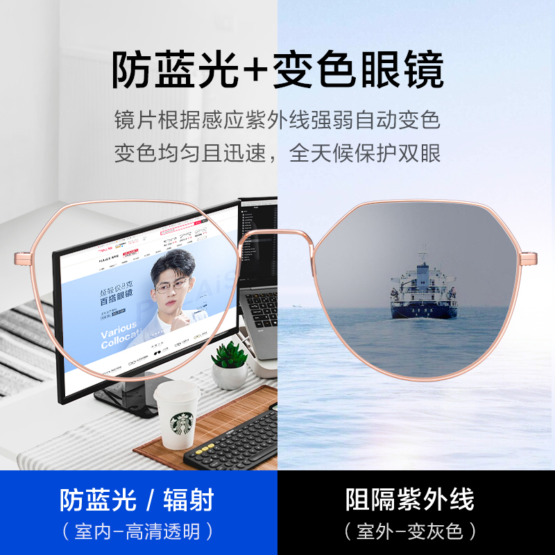 pulais眼镜旗舰店普莱斯近视眼镜女大脸显瘦超轻眼睛框有度数可配变色复古镜框男潮1