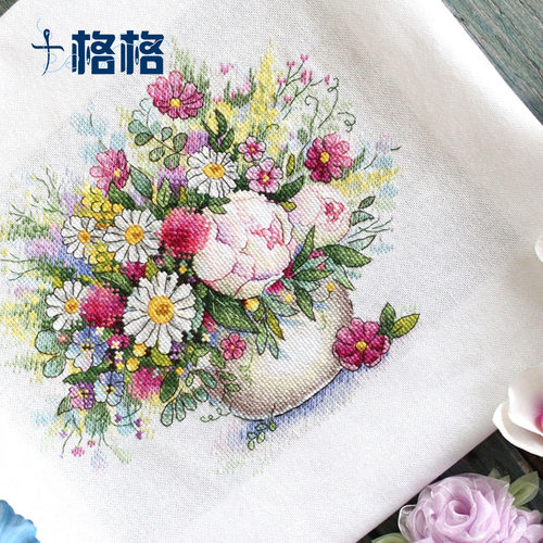 十格格DMC十字绣套件 店长推荐 花卉 唯美水彩系列 浪漫繁花花瓶 - 图1