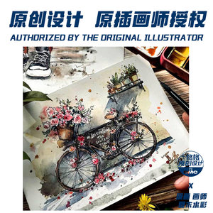 十格格十字绣法国dmc绣线套件 3月 原创设计 夏末水彩 玫瑰自行车