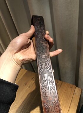 Double 美式复古纳瓦霍腰带抽象图案 印第安人意大利36mm宽