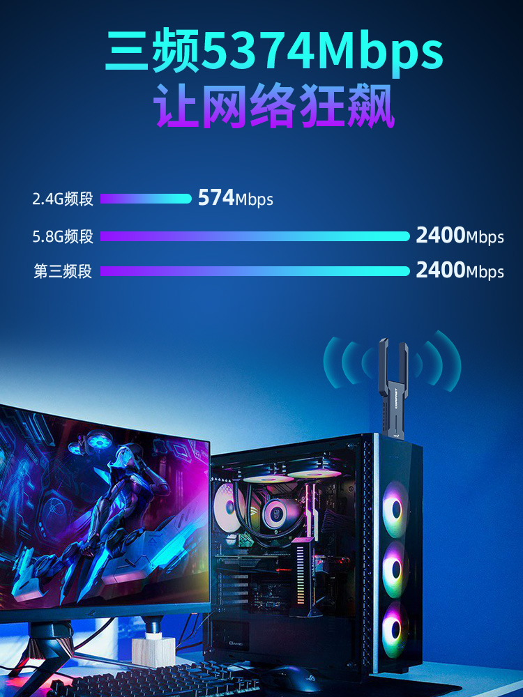 COMFAST usb无线网卡台式机笔记本电脑wifi6外置5g双频网络信号接收器AX210三频5374M CF-972AX - 图2