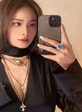 复古多层十字架串珠项链女