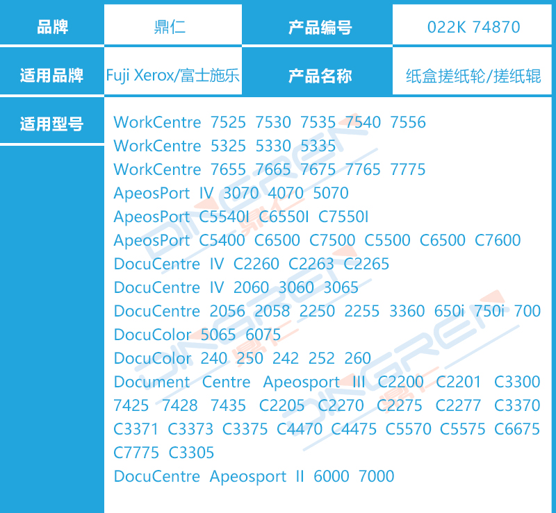 适用富士施乐四代机IV 3070 4070 5070 2060 3060 3065 3360 C6550纸盒搓纸轮 C240 250 242 252 260进纸轮-图3