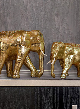 异丽泰国特色木制工艺品木雕大摆件泰式风情客厅电视柜小象装饰品