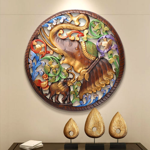 泰国雕刻工艺品东阳木雕花格大象壁挂墙饰客厅玄关背景墙装饰挂件 - 图2