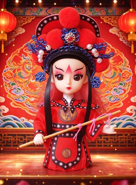 中国风京剧绢人手工艺品礼物戏曲人物装饰摆件潮玩车载穆桂英娃娃