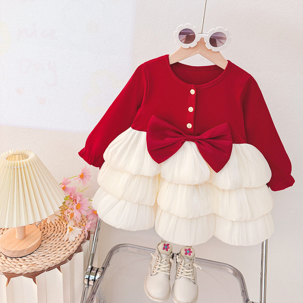 儿童秋季新款公主连衣裙女宝宝长袖红色圣诞连衣裙圆领新年裙子,淘宝优惠券,粉丝福利购,淘宝优惠卷