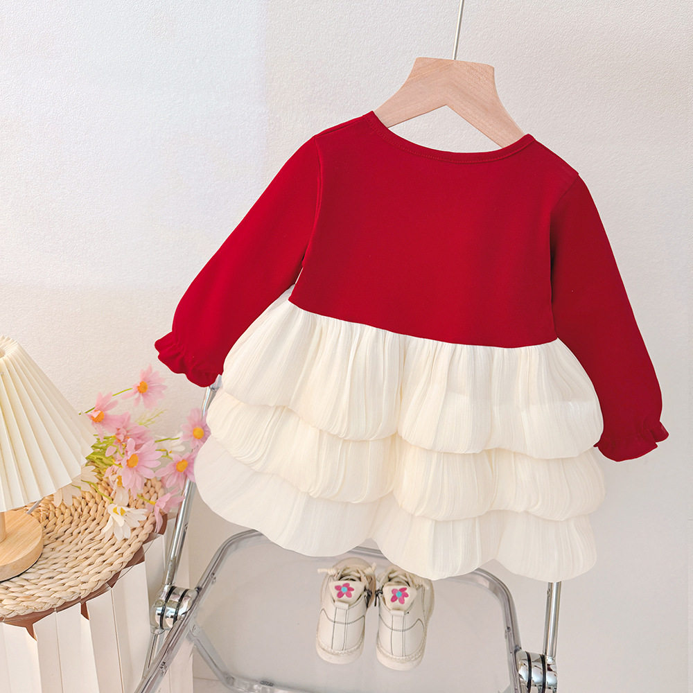 儿童秋季新款公主连衣裙女宝宝长袖红色圣诞连衣裙圆领新年裙子,淘宝优惠券,粉丝福利购,淘宝优惠卷