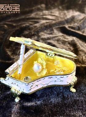 金属珐琅彩绘镶钻钢琴小摆件会销小礼品创意家居桌面轻奢装饰