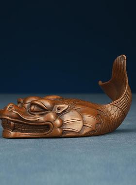 紫铜紫铜龙鱼龙笔架鱼镇纸文品房四宝镇尺毛笔摆件书房用教师礼品