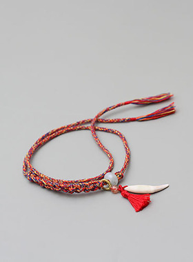 天然狐狸牙女祈福招桃花红绳手链