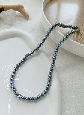 岛屿暖阳手作 复古高级感 灰色珍珠 百搭 简约 设计项链