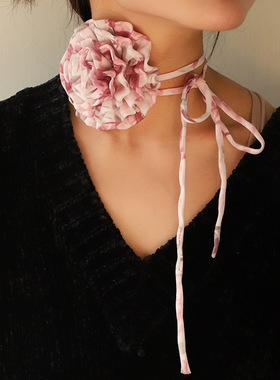 甜美时尚春夏新款碎花玫瑰花颈链