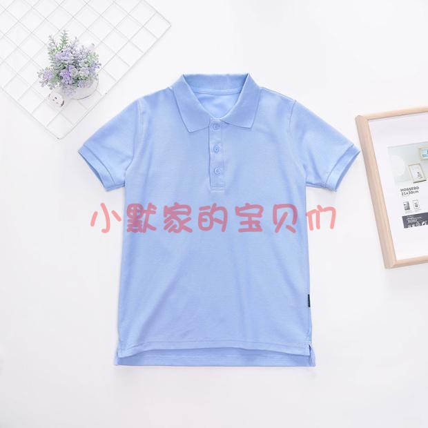 伊顿同款中小学生校服套装学院风英伦风园服夏装湖兰色短袖Polo衫