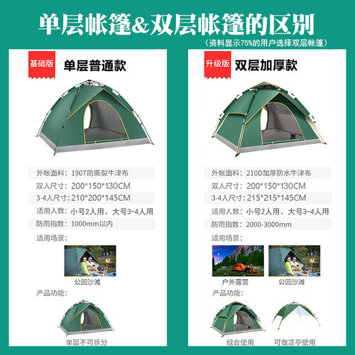 帐篷户外折叠便携式自动沙滩加厚双人野营防雨野外露营装备 - 图0