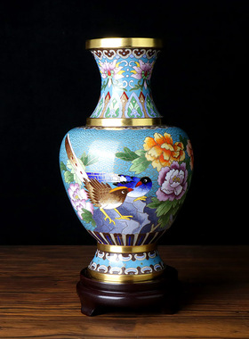 张向东作品景泰蓝花瓶铜胎厚胎