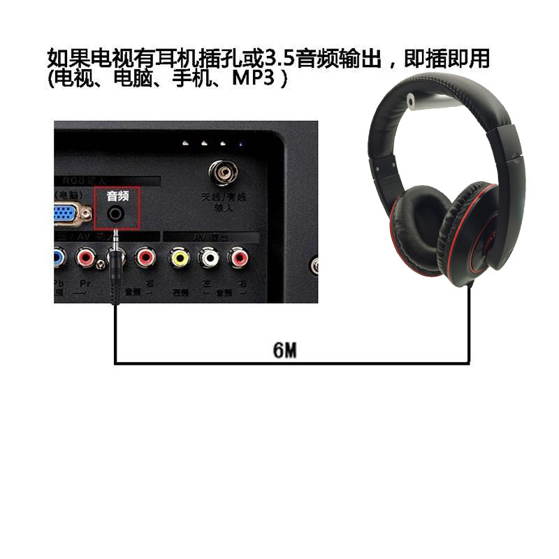 6米长线耳机头戴式电视耳机送莲花转换线无麦通用手机电脑3.5插孔,淘宝优惠券,粉丝福利购,淘宝优惠卷